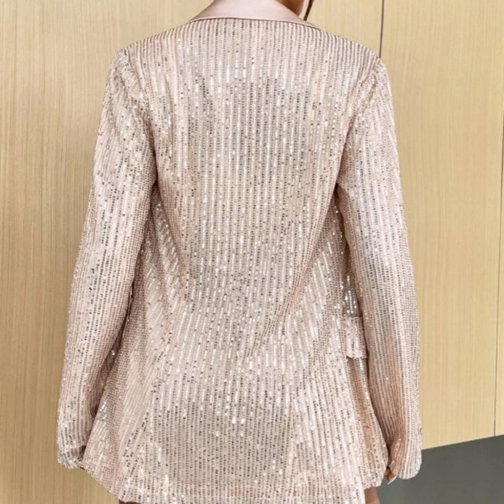 Sequins Open Front Jacket Coat Blazer Champagne - Picture 6 of 6
